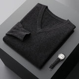Merino Wool Sweater Men's V-neck Pullover Top Autumn Winter Knitted Casual Loose 100% Pure Wool Jacket