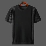 Men Short Sleeve Breathable Leisure O-neck Slim Fit T-shirts Male Fashion Ice Silk Knitted Tops  Size Shirt L145