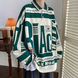 Collar Mens Sweatshirts Long Sleeve Streetwear Harajuku Printed Hoodies Vintage Korean Oversized Outwear