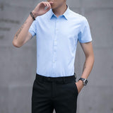 Summer Men's Slim Fitting Business Work Shirt Casual Handsome Turndown Collar Short Sleeve Shirts For Men Soild Blouses