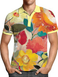 Pullover Tops Mens Fashion Turn-down Collar Button-up Polos  Vintage Print Polo Shirt Men Summer Short Sleeve Casual shirts