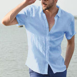 Hot Sale Men's Short-Sleeved Shirts Cotton Linen Summer Solid Color Turn-down Collar Quick Drying Casual Beach Style Plus Size