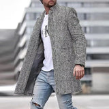 Winter Thick Fleece Coat For Men Vintage Striped Print Loose Long Sleeve Turn-down Collar Buttoned Trench Mens Fashion Overcoats