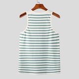 Tops American Style Men's Horizontal Stripe Blue&White Strap Buckle Design Vests Casual Men's Sports Knit Waistcoat