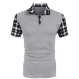 Summer New Men's Casual Stritching Short Sleeve Polo Shirt Business Clothes Luxury Tee Male Fashion Grid Zipper Polos Tops Men