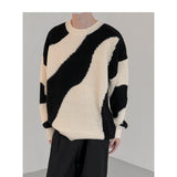 Autumn and Winter O-Neck Knit Sweater for Men Cow Patchwork Pullover Men Loose Casual Harajuku  Mens Oversized Sweater