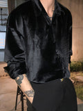 VELVET BUTTON UP COLLAR SHIRT