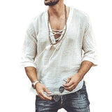 Mens V-neck T-shirt hollow out Lace-up Shirt Casual short Sleeve Wash Vintage Denim Blouse Fitness Bodybuilding Tops Hot