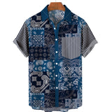 Hawaiian Beach Style Men's Short Sleeve Shirt 3D Printed Vintage Stripe Color Block Fashion Creative Loose Breathable