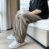 Summer 3-color Pleated Pants Men Fashion Oversized Ice Silk Pants Men Korean Loose Straight Pants Mens Casual Trousers M-2XL