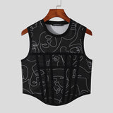 Mens Mesh Patchwork Elastic Curved Hem Vest