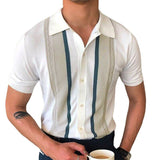 Stripe Polo Men T-shirt Bussiness Collar Knit Cotton Short Sleeve Casual Daily Chic Luxury Slim Fit Fashion