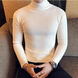 Korean Slim Solid Color Turtleneck Sweater Mens Winter Long Sleeve Warm Knit Sweater Classic Solid Casual Bottoming Shirt