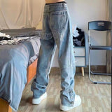 New Embroidered Jeans Men Straight Loose Wide-leg Pants Spring and Autumn Korean Fashion High Street Hip Hop Style Male Trousers