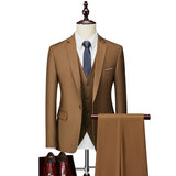 Men Slim Business Casual Suits Dress Three-piece Set Jacket Pants Vest / Male Wedding Groom Blazer Coat Trousers Waistcoat