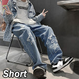 Vintage Women's Men's Korean Denim Pants Y2K Cltohes Streetwear Printed Patchwork Male Baggy Jeans Straight Trousers For Men