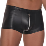 Boxer Sexy Men Boxers PU Leather Male Shorts Underpants Slip Gay Penis Pouch Hot Man Underwear Bulge Zipper Open Butt Panties