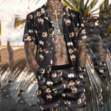 Trend Men Hawaiian Sets Summer Leopard Printing Short Sleeve Button Shirt Beach Shorts Two Set Casual Holiday Mens 2 Piece Suit