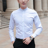 Brand New Men Shirts Business Long Sleeve Stand Collar Cotton Male Shirt Slim Fit Popular Designs Men's Fahion