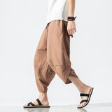 HOUZHOU Striped Cotton Linens Pants for Men Oversize Harem Cropped Trousers Male Summer Casual Beach Japanese Streetwear Hip Hop