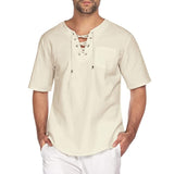 Summer New Men's Short-sleeved T-shirt Cotton and Linen  Casual Men's T-shirt Shirt  Beach Tee