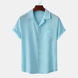 Summer Men's Short Sleeve Hawaiian Style 3D Printed Solid Color Single breasted Casual Loose Beach Shirt