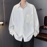 New Casual Khaki Long Sleeve Shirt Mens Pure Color Loose Casual Button Easy-care Dress Shirt for Men Clothing Streetwear