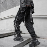 Black Cargo Pants Men Joggers Cargo Trousers for Men Jogging Japanese Streetwear Hip Hop Hippie Techwear Gothic Ribbon