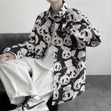 Panda Graffiti Men Casual Shirts Long Sleeve Fashion Oversized Male Cardigan Harajuku Hip Hop Blouses Unisex Clothing