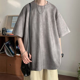 Men's Suede Short Sleeve T-shirt Vintage Loose T-shirts Women Casual Oversized T Shirt O Neck Retro Harajuku Tops Tees New