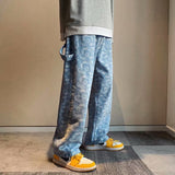Summer thin men's fashion famous brand versatile loose straight Summer wide leg pants clothes streetwear hiphop denim