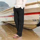 Men's Casual Trousers Home Pants  Man Cotton Linen Large Size white Straight trousers Solid Beach black Fitness Pants