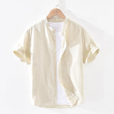 Cotton Linen Shirts For Men Casual Short Sleeve Tops Oversize Solid White Turn-Down Collar Tee Male Summer Vacation Clothing