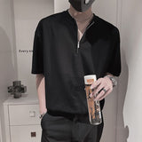 New Golf Stand Collar Polo Shirt for Men Senior Half Sleeve Zipper Black Short Sleeve T-shirt Men Clothing Summer Fashion