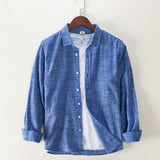 Long Sleeve Shirts for Men Solid Color Turn-down Collar Tops 100%cotton Casual Male Regular Vintage Clothing