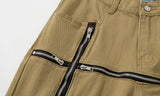 Cross Zipper Decorate Solid Black Mens Cargo Pants High Street Retro Straight Elastic Waist Casual Trousers Loose Overalls