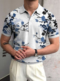 Pullover Tops Mens Fashion Turn-down Collar Button-up Polos  Vintage Print Polo Shirt Men Summer Short Sleeve Casual shirts