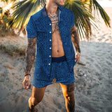 Trend Men Hawaiian Sets Summer Leopard Printing Short Sleeve Button Shirt Beach Shorts Two Set Casual Holiday Mens 2 Piece Suit