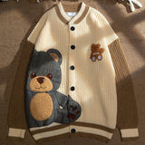 Japanese Style Cute Bear Cardigan Sweater Men Women Spring and Autumn Casual Loose Knitted Sweaters Hip Hop Tops