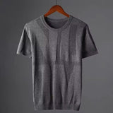 Summer Men T-shirt Knitted Short Sleeves Top Sweater Men's Solid Color O-neck Pullover Thick Slim Knitted Tees D215