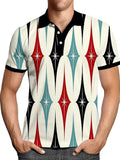 Pullover Tops Mens Fashion Turn-down Collar Button-up Polos  Vintage Print Polo Shirt Men Summer Short Sleeve Casual shirts