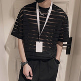 Lace Transparent Breathable Party Short Sleeve Oversized T Shirts Men New Arrival Korean Harajuku Fashion Clothing Casual Tops