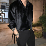 VELVET BUTTON UP COLLAR SHIRT