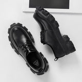 Male Leather Shoes Men New Chunky Platform Retro Work Shoes Spring Autumn Derby Shoes Low Top Man Casual Flats