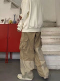 Vinatge Big Pocket Cargo Pants Men Spring Autumn Harajuku Japanese Loose Straight Wide-leg Casual Trousers Tactical Streetwear