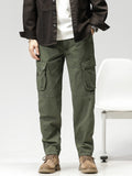 Spring Summer Multi-Pockets Men's Straight Cargo Pants Military Style Tactical Long Trousers Male Cotton Casual Work Pant