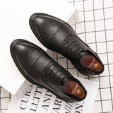 Men Dress Shoes Leather Shoes Fashion Derby Shoes Classic Casual Business Wedding Footwear Brown Italy Male Formal Shoe