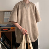 Men's Suede Short Sleeve T-shirt Vintage Loose T-shirts Women Casual Oversized T Shirt O Neck Retro Harajuku Tops Tees New