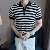 Fashion Oblique Stripes Polo T Shirts For Men Clothing Design Business Casual Short Sleeve Knitted Polos Homme S-4XL