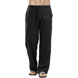 Cotton Linen White Pants Men  Large Size Men's Casual Trousers Home Trousers Man Long Tube Solid Color Loose Trousers